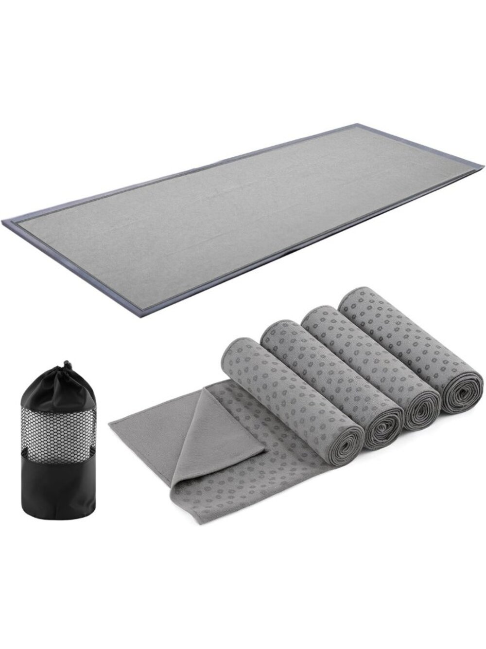 Non-Slip Hot Yoga Towel Set of 4, 72" x 24", Quick-Dry & Lightweight, Grey